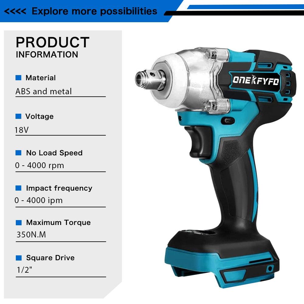 2 IN 1 Brushless Cordless Electric Impact Wrench 1/2 inch Screwdriver Socket Power Tools Compatible for Makita 18V（no battery）